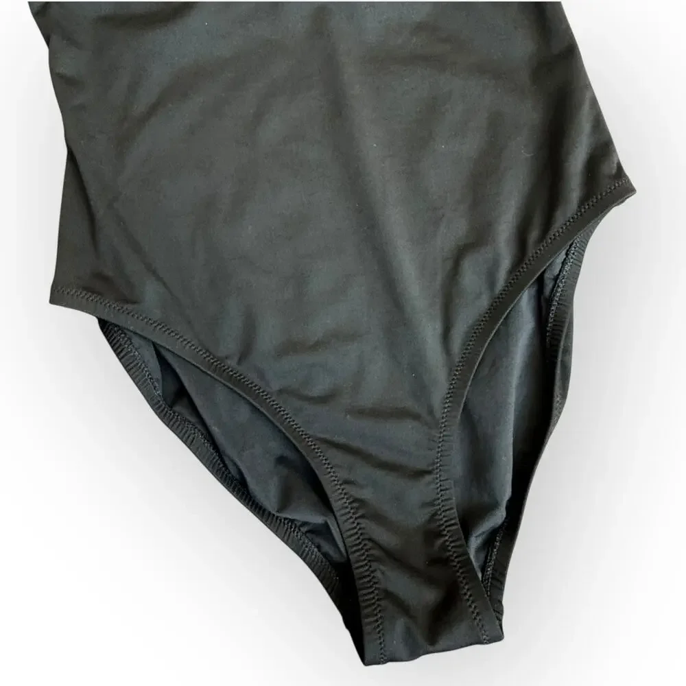 J. Crew Factory Black One-Piece Swimsuit with Scallop Trim